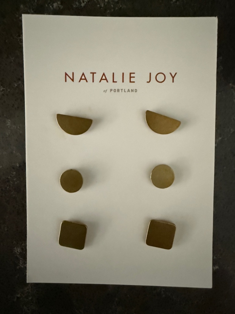 Natalie Joy Brass Geometric Stud Earring Set - 3 Pairs